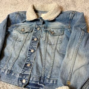 Old Navy Women’s Sherpa Lined Cropped Denim Jacket Y2K Trucker Size XL